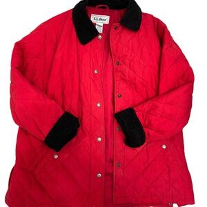 L.L. Bean Quilted Red Jacket with Black Corduroy Collar